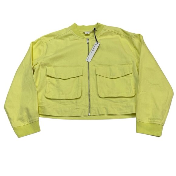 Nicole Miller Jacket Womens M Yellow Canvas Cropped Bomber Boxy Casual Vacation - Picture 1 of 8